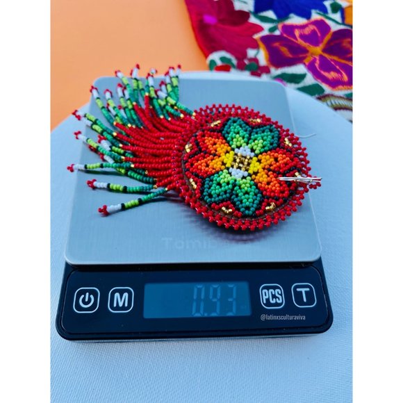 Huichol Earrings Huichol Art Mexican Earrings Hand Beaded Earrings, Flower Earri - Picture 4 of 5